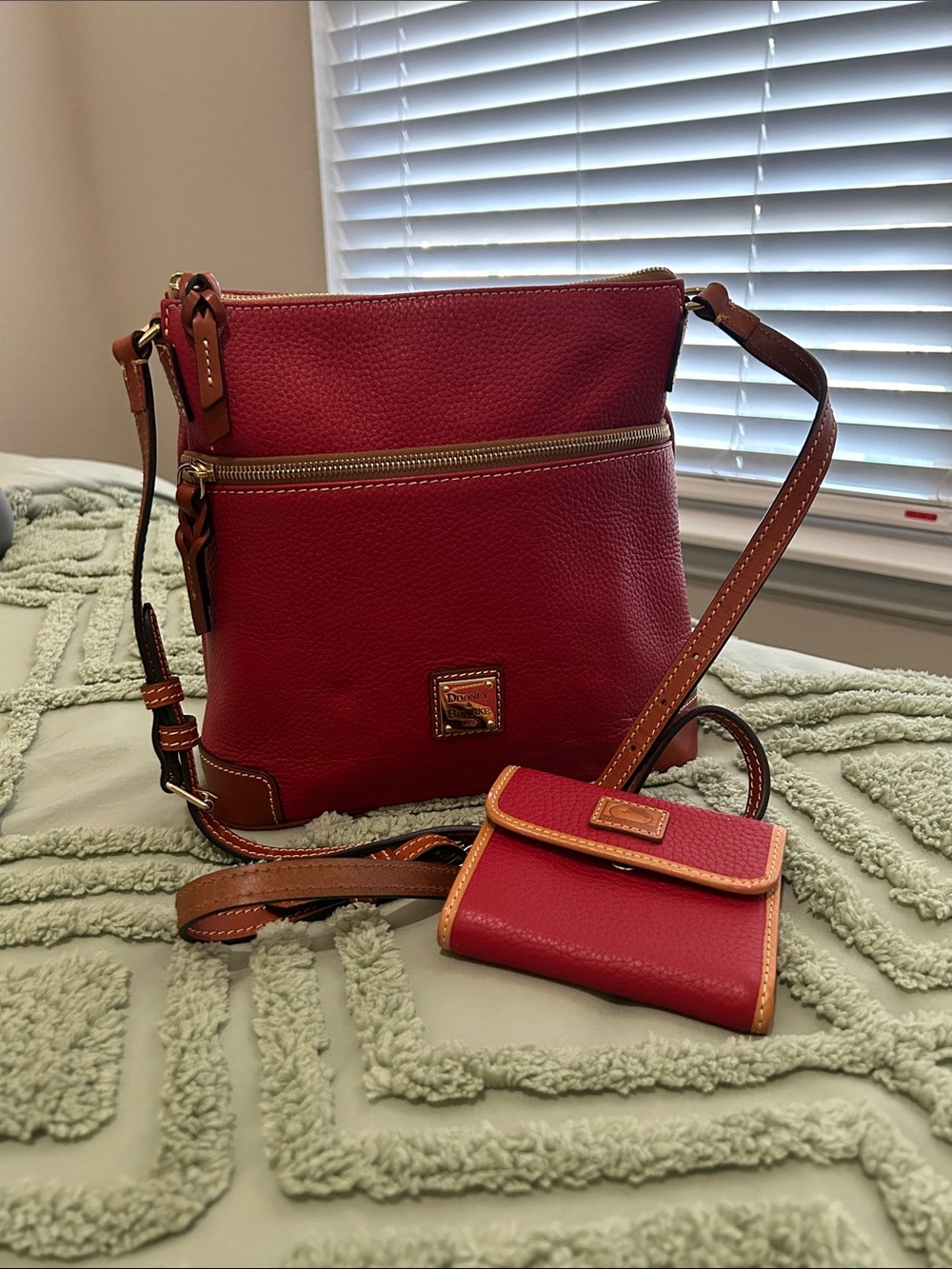 Dooney & Bourke Red Pebble Leather Letter Carrier  with Card Wallet NWOT